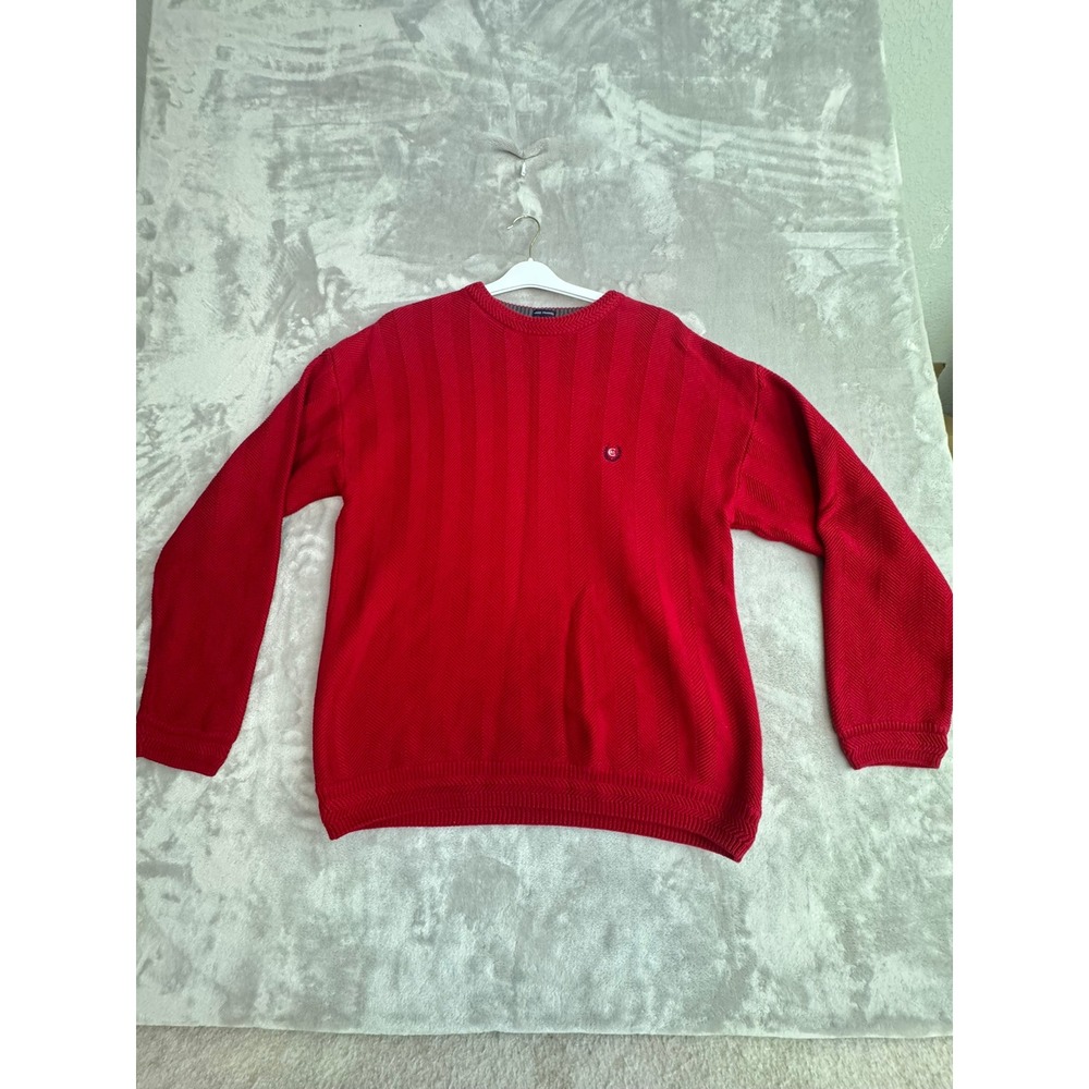 Chaps‎ Ralph Lauren Mens Red Chevron Knit Cotton Crew Neck Sweater L Hand Framed
